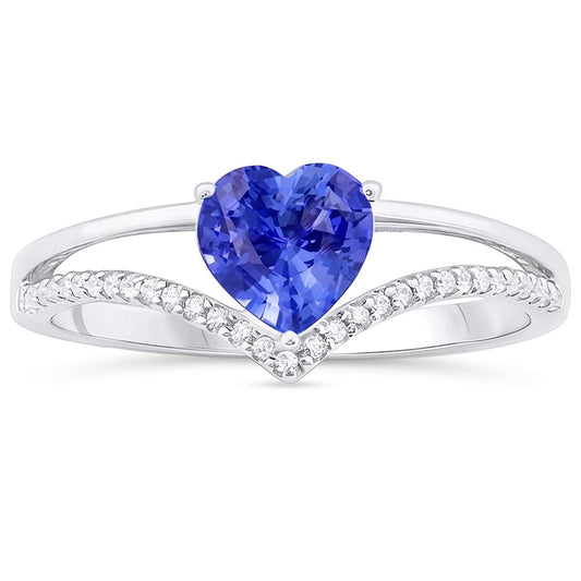Coeur Diamant Bijoux Bague Saphir Bleu Clair 2 Carats Or 14K