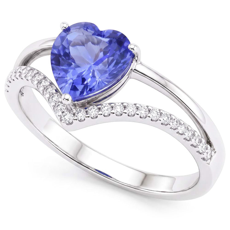 Coeur Diamant Bijoux Bague Saphir Bleu Clair 2 Carats Or 14K