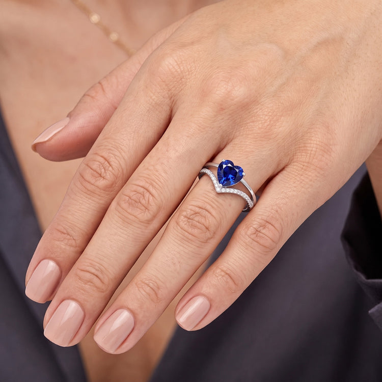 Coeur Diamant Bijoux Bague Saphir Bleu Clair 2 Carats Or 14K