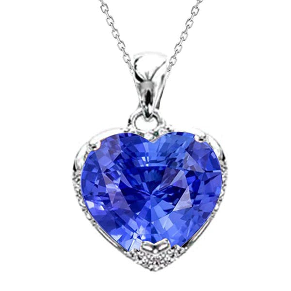 Coeur Saphir Bleu Clair & Diamant Pendentif Bijoux Or 5 Carats 14K