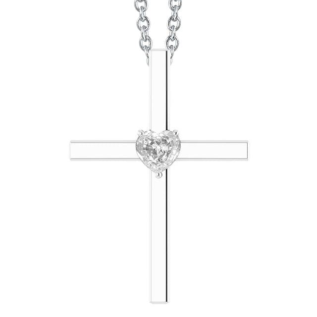 Coeur Vieux Mineur Croix Réel Diamant Pendentif 1 Carat Diapositive Avec Chaîne