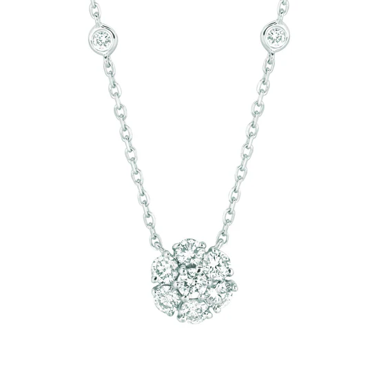Collier A Grappes De Réel Diamants Avec Lunette Fleurie 2.50 Carats En Or Blanc 14 Carats