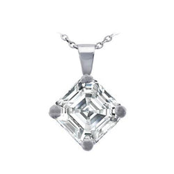 Collier Asscher Naturel Diamant Pendentif 1.50 Carat Or Blanc 14K