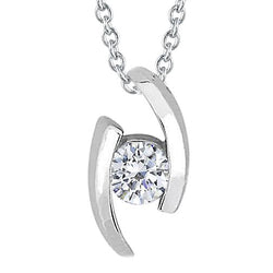 Collier Avec Pendentif En Réel Diamant Rond De 1.00 Carat. Serti De Lunette Naturelle WG 14K