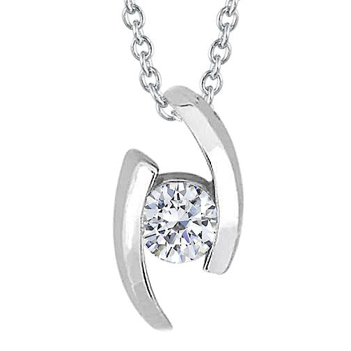 Collier avec pendentif en diamant rond de 1.00 carat. serti de lunette naturelle WG 14K - HarryChadEnt.FR