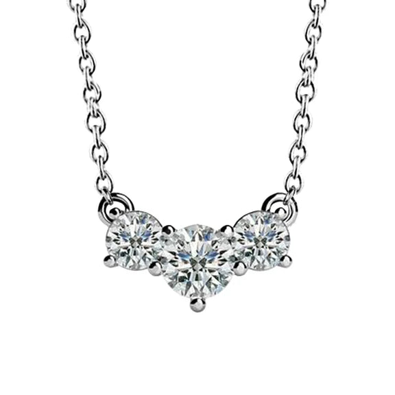 Collier Avec Pendentif Horizontal A Trois Pierres Et Réel Diamants Coupe Ronde De 4.00 Carats
