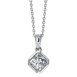 Collier Avec Pendentif Naturel Diamant Taille Princesse De 1.75 Ct Serti Clos En Or Blanc