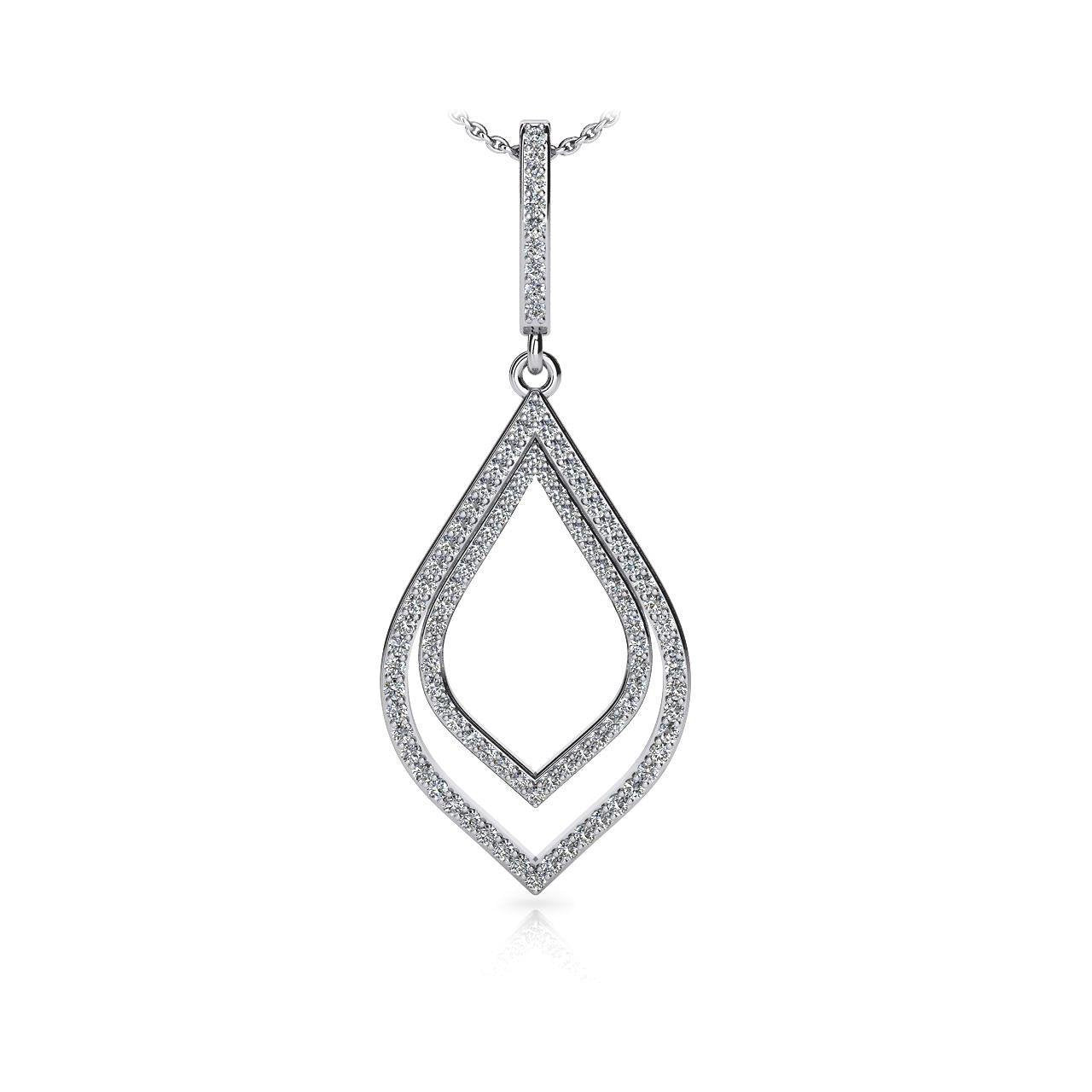 Collier Avec Pendentif Ouvert A Double Feuille De Naturel Diamants Ronds De 8 Cts En Or Blanc
