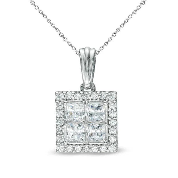 Collier Avec Pendentif Réel Diamant Coupe Ronde Princesse 6.40 Carats En Or Blanc 14K