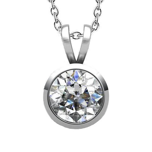 Collier Avec Pendentif Réel Diamant Rond Taille Brillant De 4 Ct Serti Clos