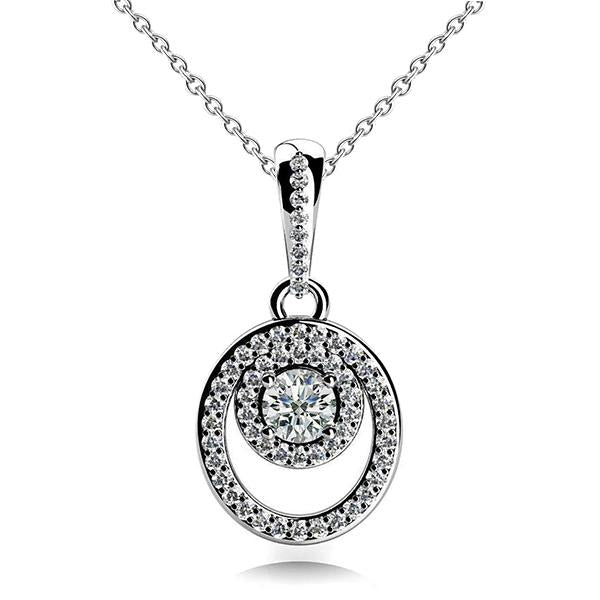 Collier Avec Pendentif Rond En Forme De Cercle Et D'ovale De Véritable Diamants 7.50 Ct WG 14K