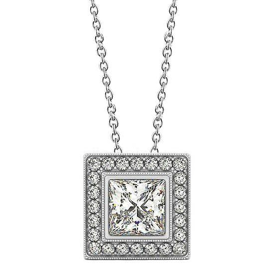 Collier Avec Pendentif Véritable Diamant Rond Princesse Sans Chaîne 1.50 Ct. GT 14K