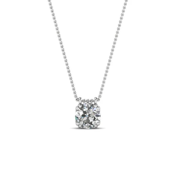 Collier Avec Réel Diamant Rond Taille Brillant De 1.00 Carat. Pendentif En Or Blanc 14K