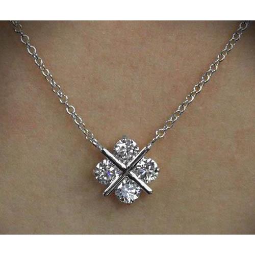 Collier Avec Réel Diamants Ronds De 3 Cts De Style Croix Avec Pendentif En Or Blanc 14K