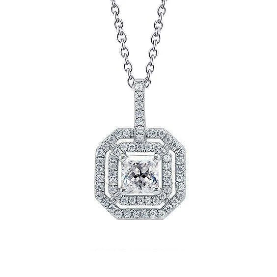 Collier Avec Réel Diamants Ronds Et Taille Princesse Pendentif En Or Blanc 2.10 Carats