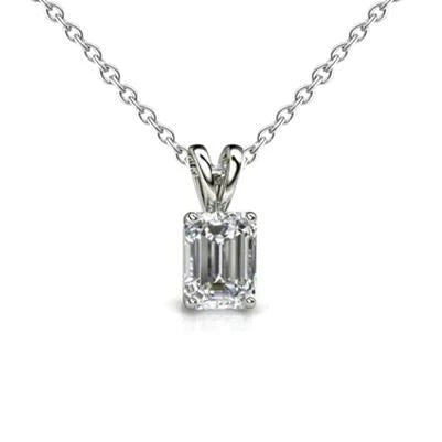 Collier Dame Réel Diamant Taille Émeraude Pendentif 2 Carats Or Blanc 14K