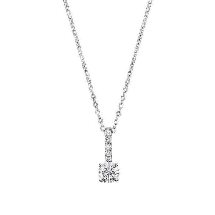 Collier De Naturel Diamants Ronds Sertis De Griffes De 1.05 Ct Avec Pendentif En Or Blanc 14K