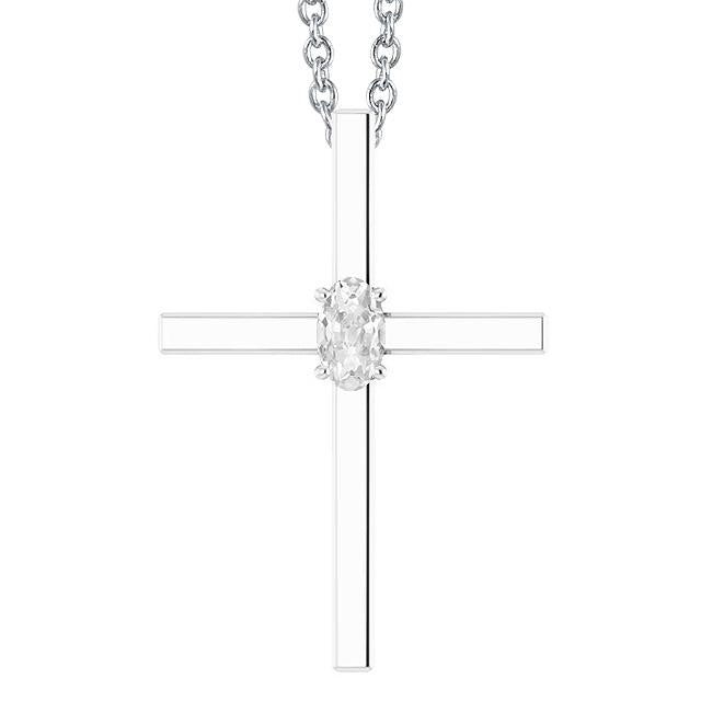 Collier Diapositive Pendentif Croix Naturel Diamant Or Blanc Ovale Vieux mineur 1 Carat