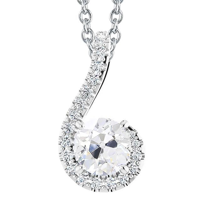 Collier Diapositive Pendentif Réel Diamant Rond 4 Carats Style Incurvé Vieux Mineur