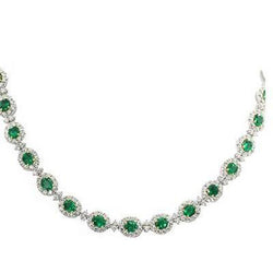 Collier Emeraude Vert Et Diamant Femme Bijoux En Or Blanc 32 Ct