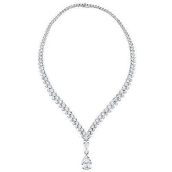 Collier En Or Blanc 14K Poire Avec Réel Diamants Coupe Ronde 24 Carats