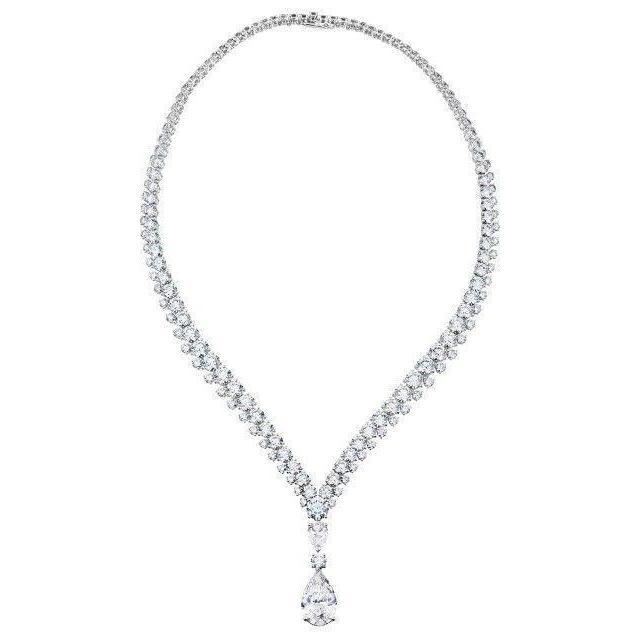 Collier En Or Blanc 14K Poire Avec Réel Diamants Coupe Ronde 24 Carats