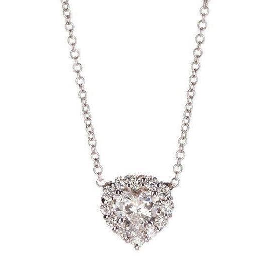 Collier Femme Coeur Et Réel Diamant Rond Bijoux En Or Blanc Massif 5 Ct