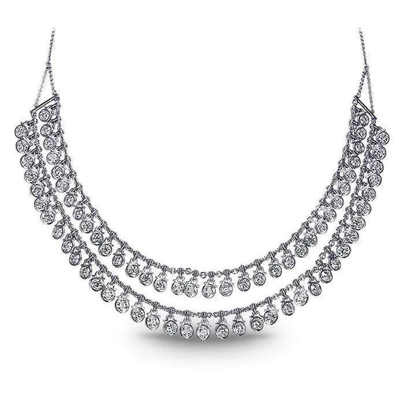 Collier Femme Double Rang 35 Ct Réel Diamants Or Blanc 14K Nouveau