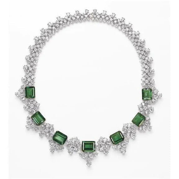 Collier Femme Emeraude Vert Et Diamants 103 Carats Or Blanc 14K