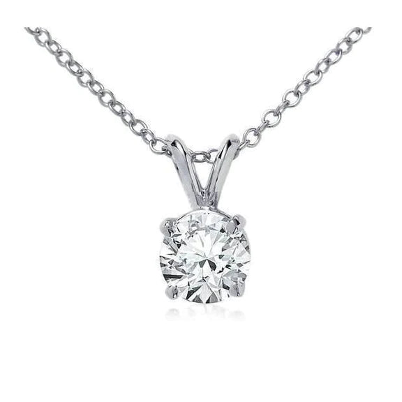 Collier Femme Naturel Diamant Solitaire Rond Pendentif 1.5 Carats Or Blanc