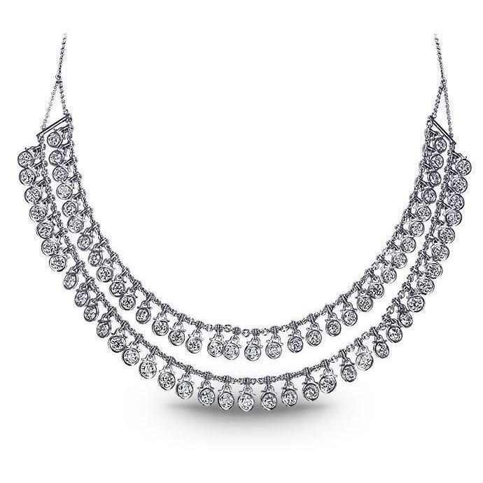 Collier Femme Or Blanc 14K Double Rang 30 Carats Réel Diamants