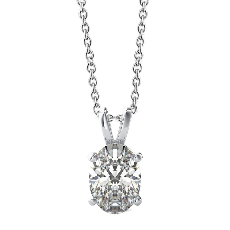 Collier Femme Réel Diamant Taille Ovale Pendentif 2 Carats Or Blanc 14K