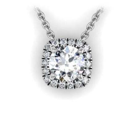 Collier Glissière Pendentif Halo Réel Diamant Or Blanc 2.70 Carats 14K