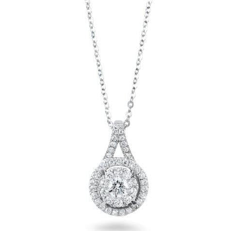 Collier Grand Pendentif Réel Diamants Ronds Etincelants De 1.33 Ct En Or Blanc