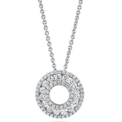 Collier Pendentif 0.66 Ct Réel Diamants Ronds Taille Brillant Or Blanc 14K