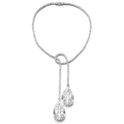 Collier Pendentif 10 Carats Poire & Naturel Diamants Scintillants Taille Ronde