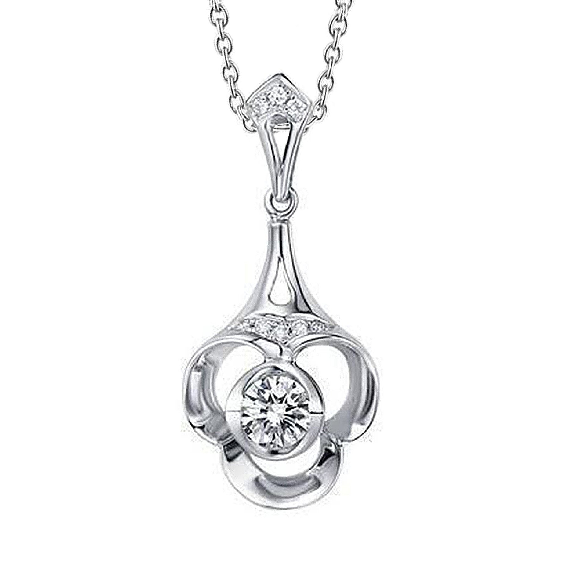 Collier Pendentif 1.50 Ct Naturel Diamants Ronds Taille Brillant Or Blanc 14K