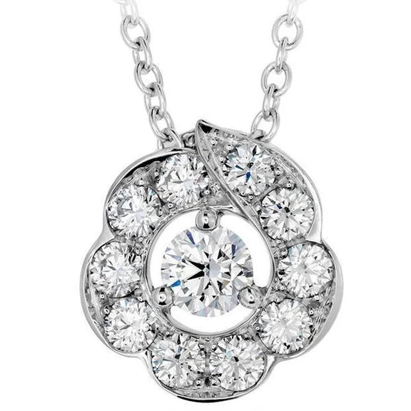 Collier Pendentif 2.25 Carats Réel Diamants Taille Ronde Or Blanc 14K