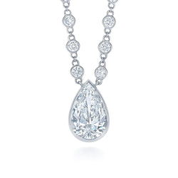 Collier Pendentif Authentique Diamant 3.50 Carats Serti Clos Or Blanc 14K
