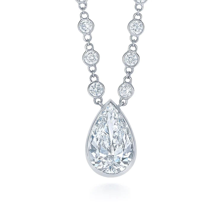 Collier Pendentif Authentique Diamant 3.50 Carats Serti Clos Or Blanc 14K