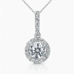 Collier Pendentif Authentique Diamant Taille Rond 1.71 Carats Or Blanc 14K