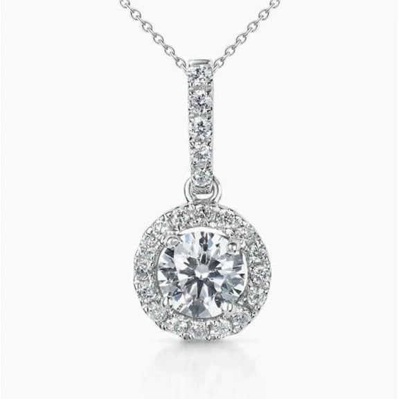 Collier Pendentif Authentique Diamant Taille Rond 1.71 Carats Or Blanc 14K