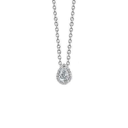 Collier Pendentif Authentique Diamants 1.60 Carats Avec Chaîne Or Blanc 14K