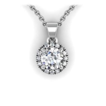 Collier Pendentif Authentique Diamants Ronds 2.40 Carats Or Blanc 14K