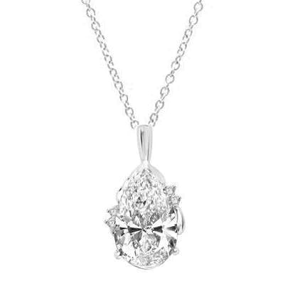 Collier Pendentif Authentique Diamants Taille Poire Et Rond 2.70 Carats Or Blanc