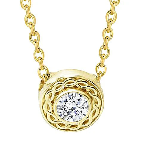 Collier Pendentif Avec Chaîne 1.00 Carats Réel Diamant Or Jaune 14K Nouveau