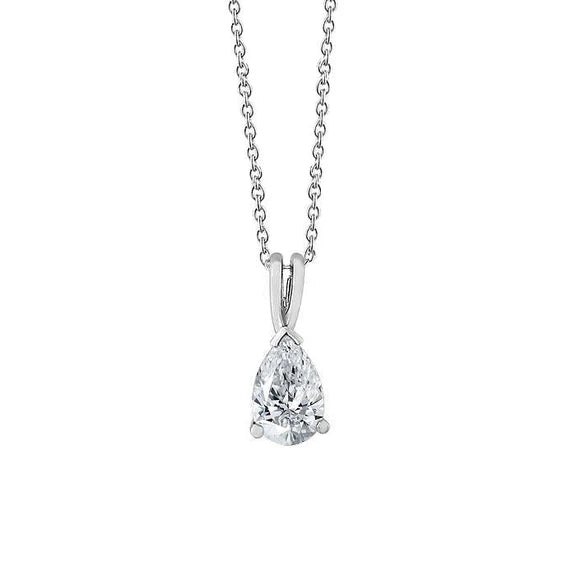 Collier Pendentif Avec Chaîne 1.50 Carat Réel Diamant Taille Poire Or Blanc