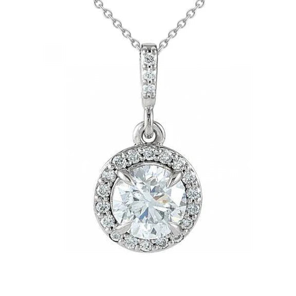 Collier Pendentif Avec Chaîne 2.10 Carats Réel Diamants Taille Ronde WG 14K