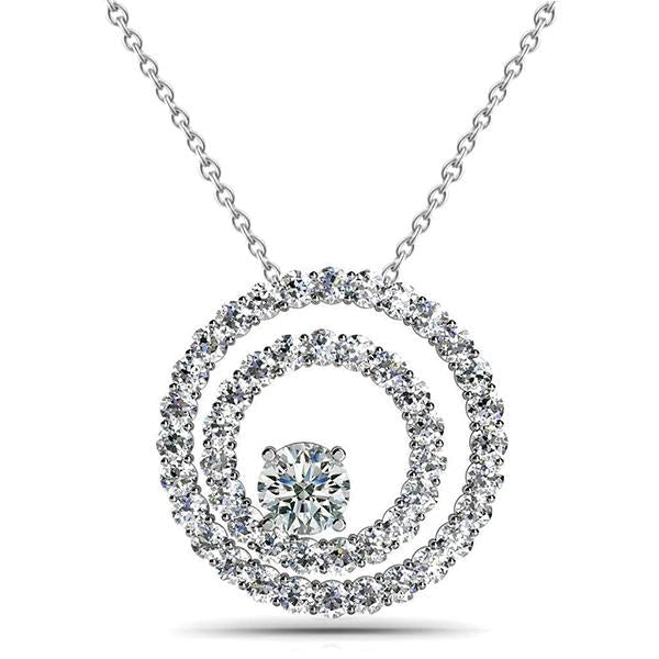 Collier Pendentif Cercle 1.49 Carats Magnifiques Naturel Diamants Or Blanc 14K Nouveau