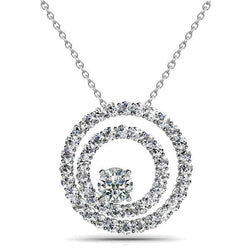 Collier Pendentif Cercle 1.49 Carats Magnifiques Naturel Diamants Or Blanc 14K Nouveau
